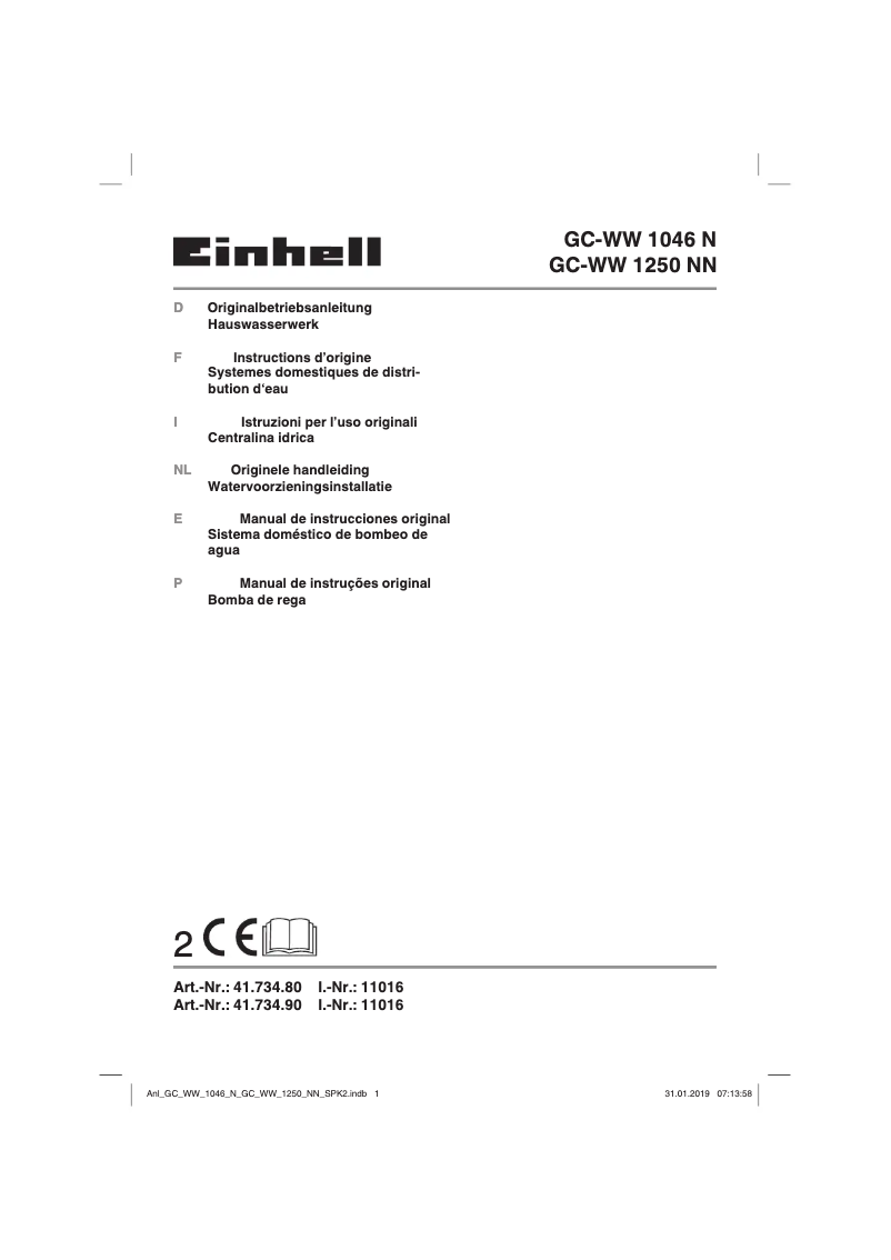 Page n°1 - Manuel utilisateur Einhell GC-WW 1046 N