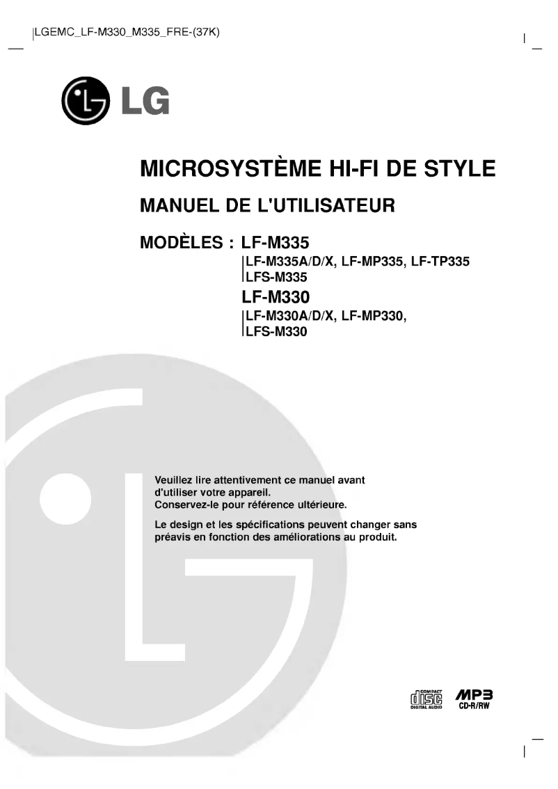 Page 1 de la notice Manuel utilisateur LG LF-M330A