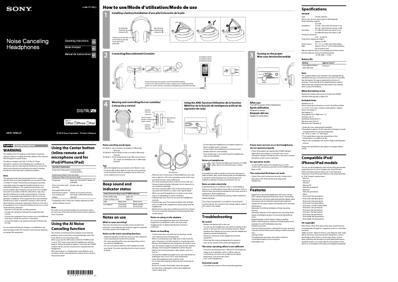 Página 1 del manual Manual de usuario Sony MDR-10RNCiP
