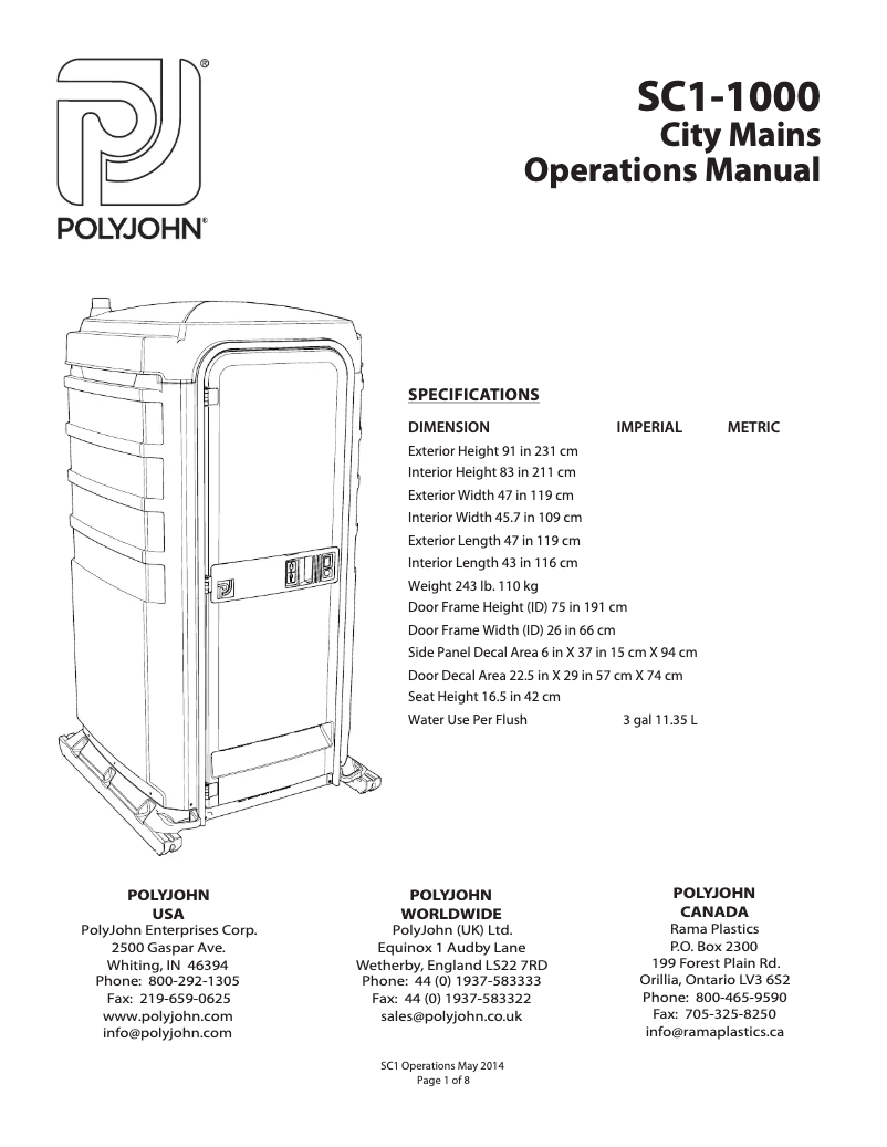 Page n°1 - Manuel utilisateur PolyJohn SC1-1006