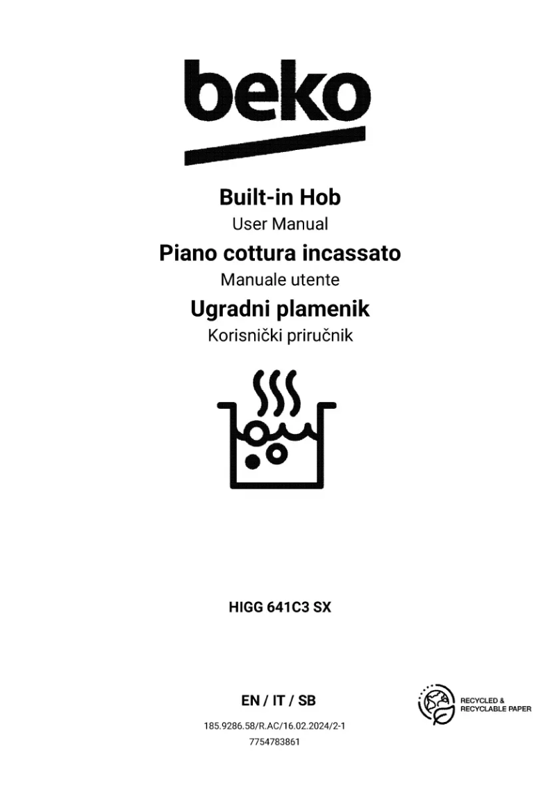 Page 1 de la notice Manuel utilisateur Beko HIGG641C3SX
