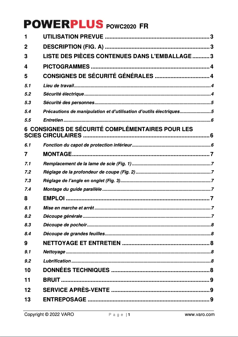 Image de la première page du manuel de l'appareil POWC2020