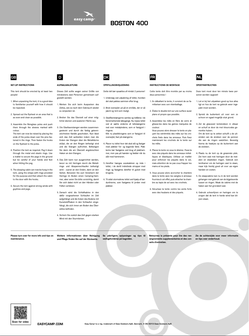 Page n°1 - Manuel utilisateur Easy Camp Tour Boston 400
