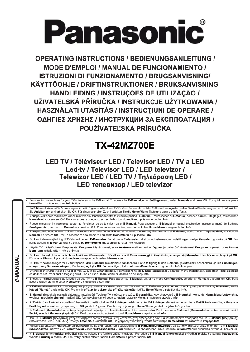 Page 1 de la notice Manuel utilisateur Panasonic TX-42MZ700E