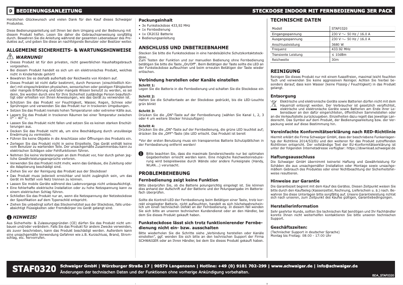 Página 1 del manual Manual de usuario Schwaiger STAF0320