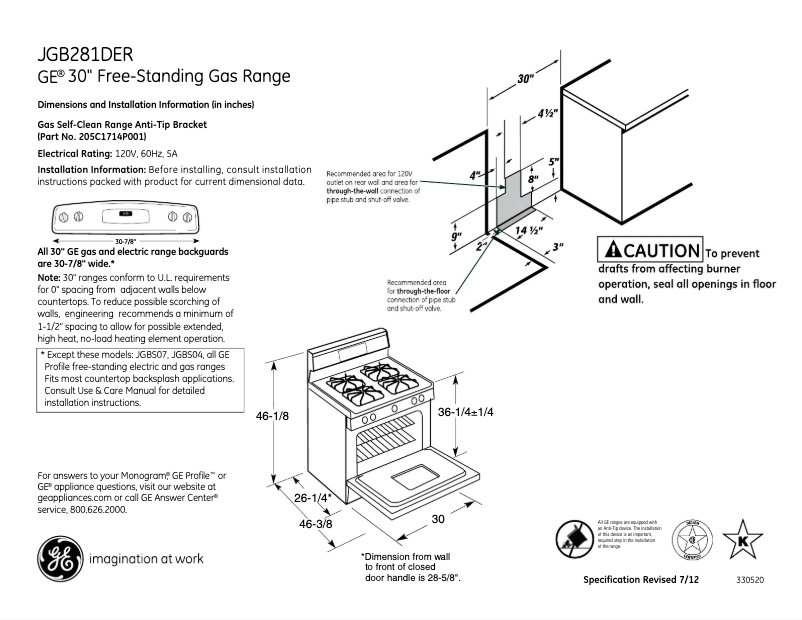 Page n°1 - Fiche technique GE JGB281DERWW