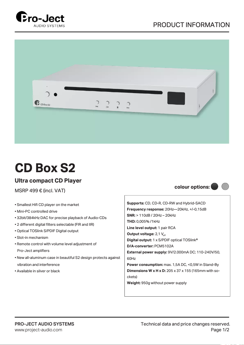 Image de la première page du manuel de l'appareil CD Box S2