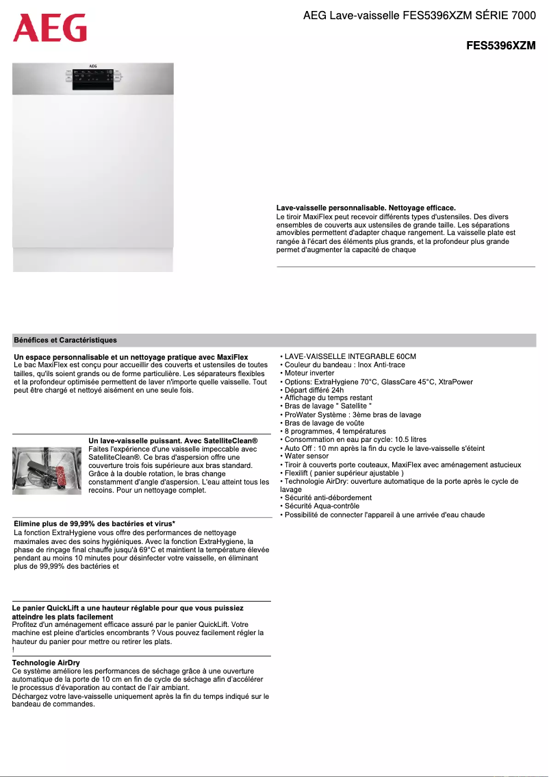 Page 1 de la notice Fiche technique AEG FES5396XZM