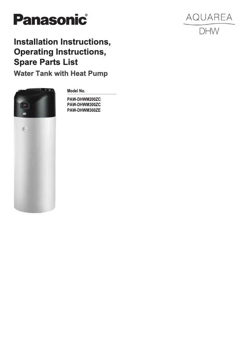Page n°1 - Manuel utilisateur Panasonic PAW-DHWM300ZE