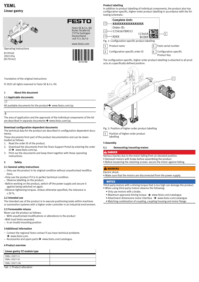 Page 1 de la notice Manuel utilisateur Festo YXML-1