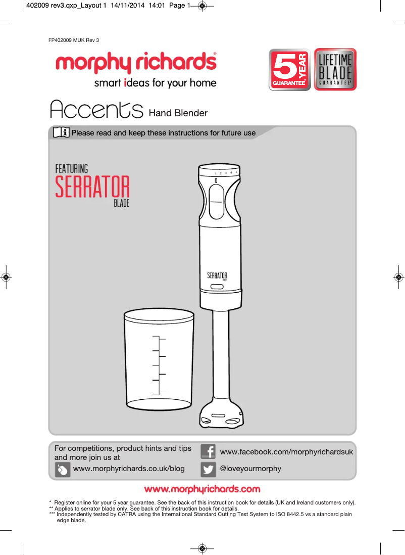 Page 1 de la notice Manuel utilisateur Morphy Richards Accents 402009