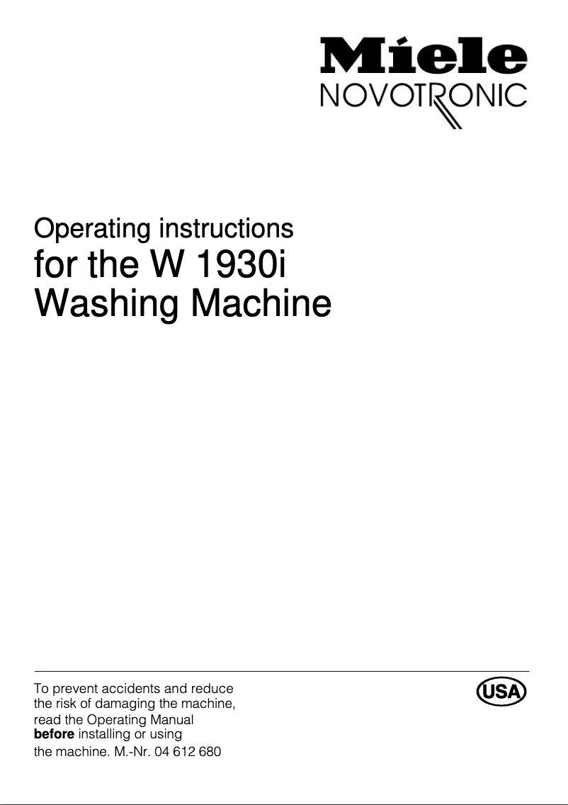 Page 1 de la notice Manuel utilisateur Miele W 1930i