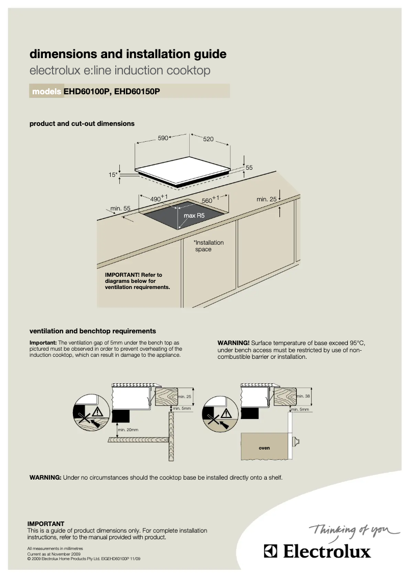 Page 1 de la notice Guide d'installation Electrolux EHD60100P