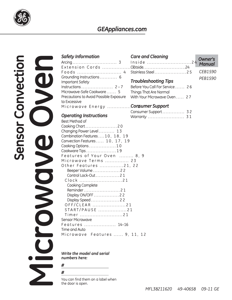 Page 1 de la notice Manuel utilisateur GE CEB1590