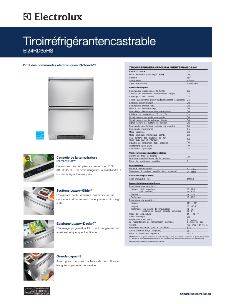 Page n°1 - Fiche technique Electrolux EI24RD65HS