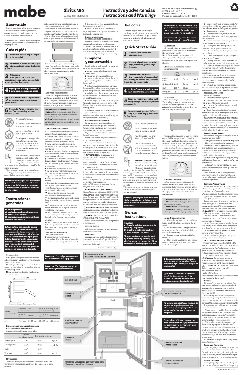 Page 1 de la notice Manuel utilisateur Mabe RME1436ZMFP0