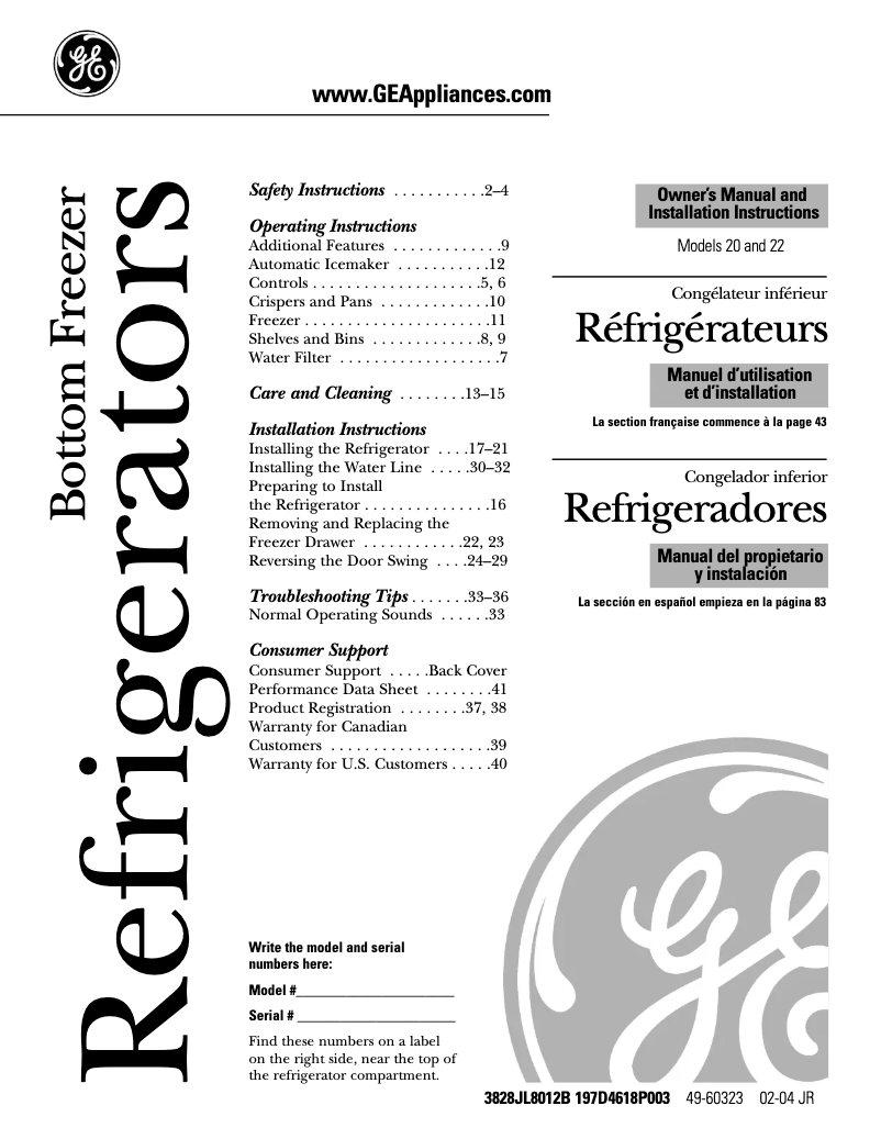 Image de la première page du manuel de l'appareil GBS22KBRWW