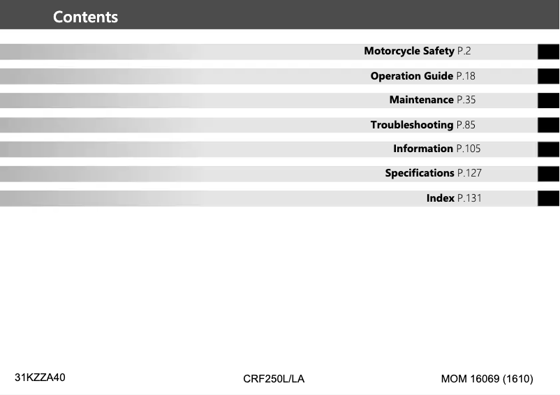 Page 1 de la notice Manuel utilisateur Honda CRF300L (2017)