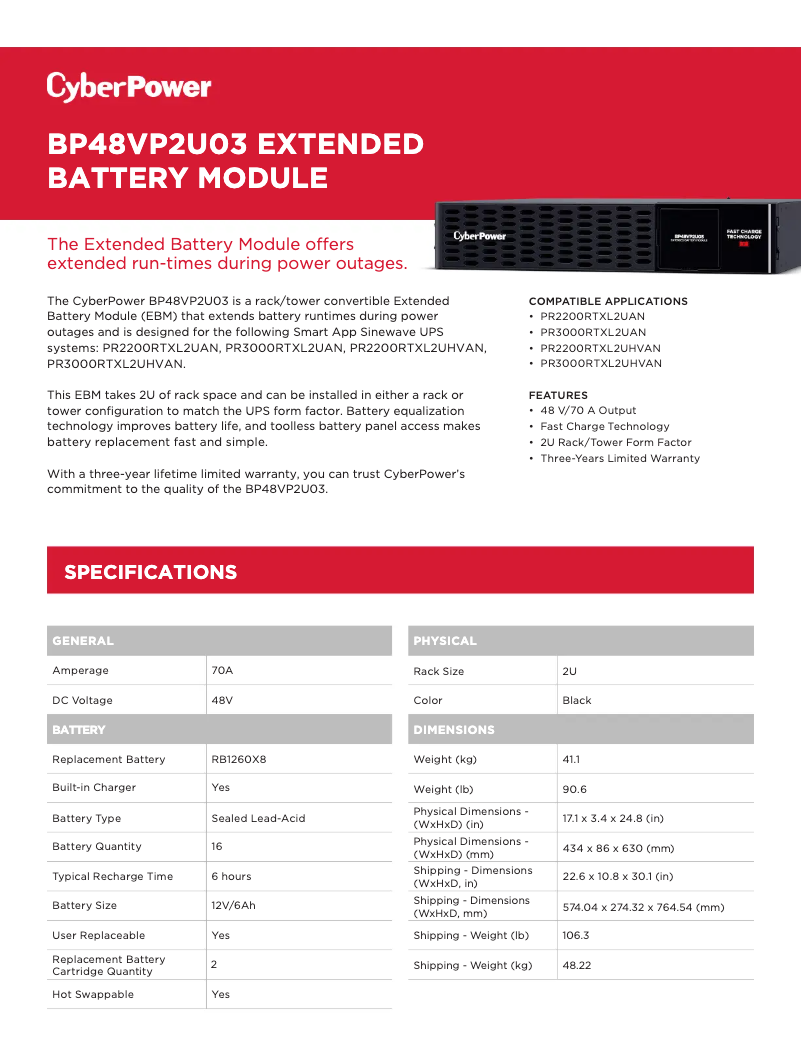 Page 1 de la notice Manuel utilisateur CyberPower EBM BP48VP2U03