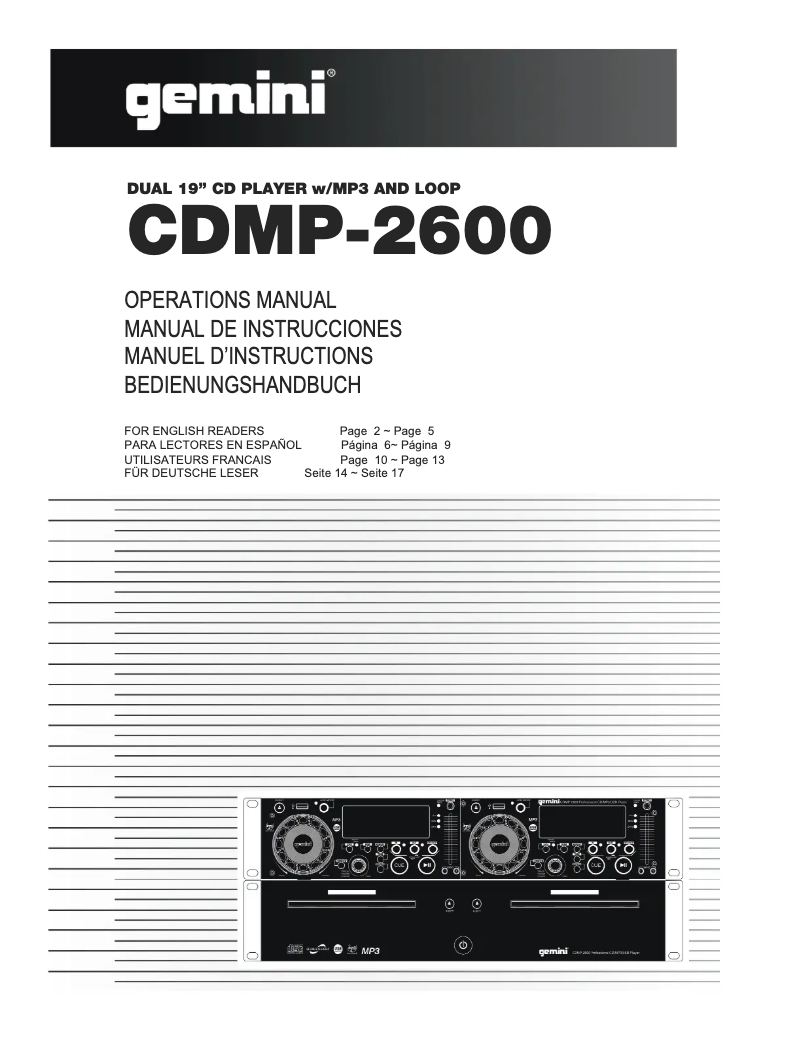 Page 1 de la notice Manuel utilisateur Gemini CDMP-2600