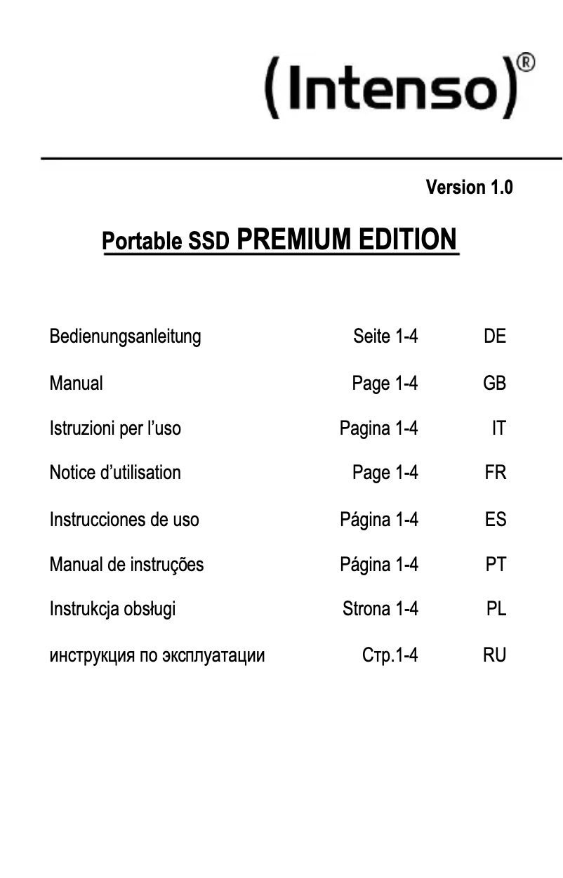 Page 1 de la notice Manuel utilisateur Intenso 256GB Premium