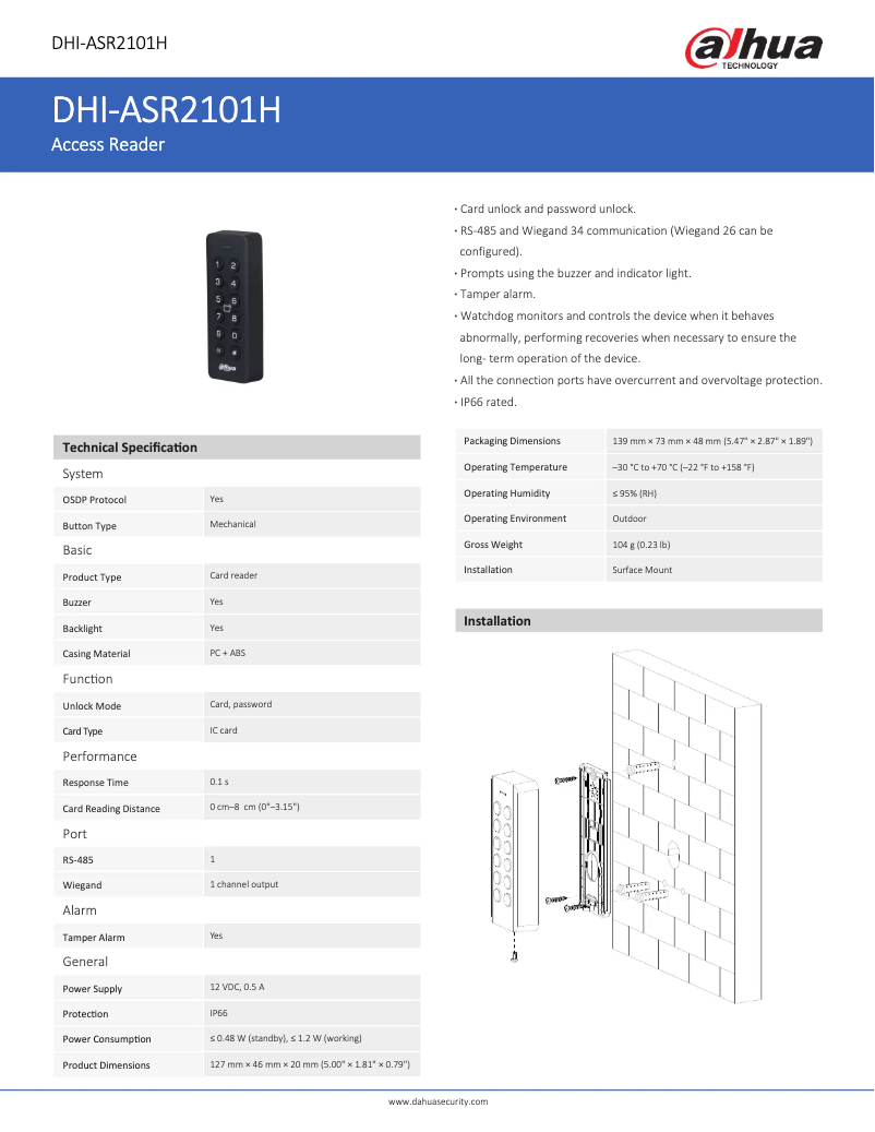 Page n°1 - Fiche technique Dahua Technology ASR2101H