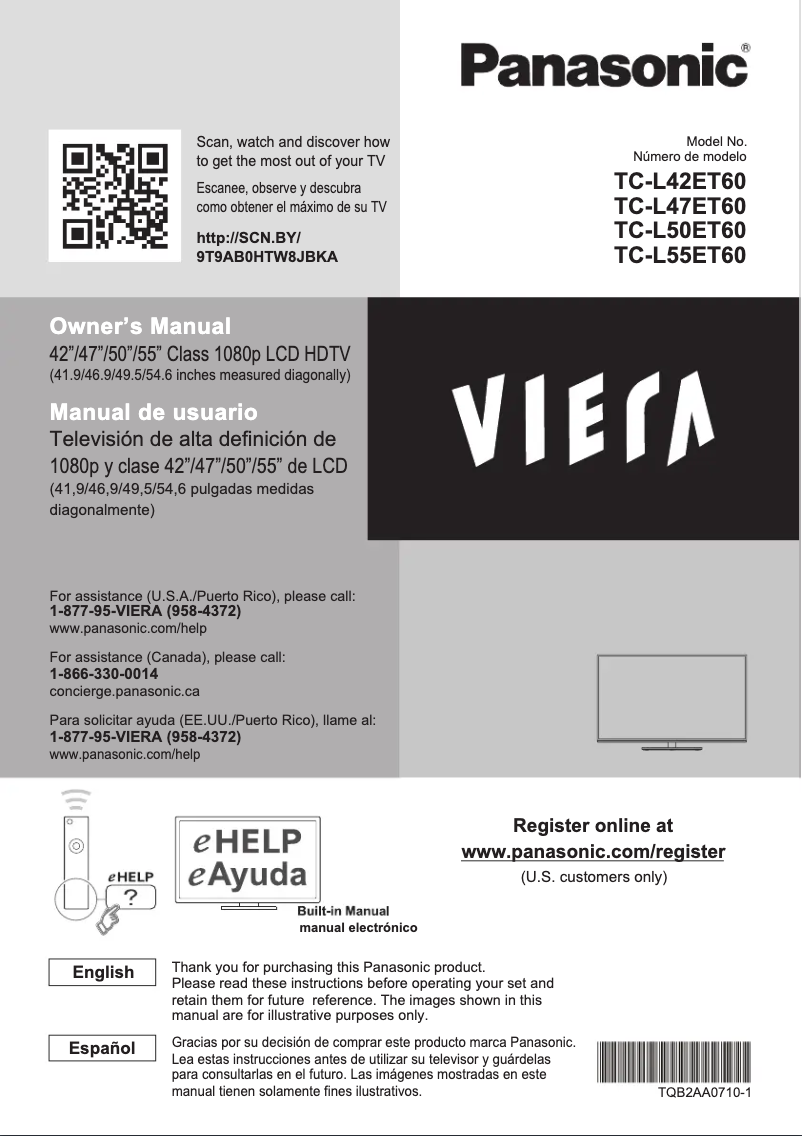 Page 1 de la notice Manuel utilisateur Panasonic Viera TC-L47ET60