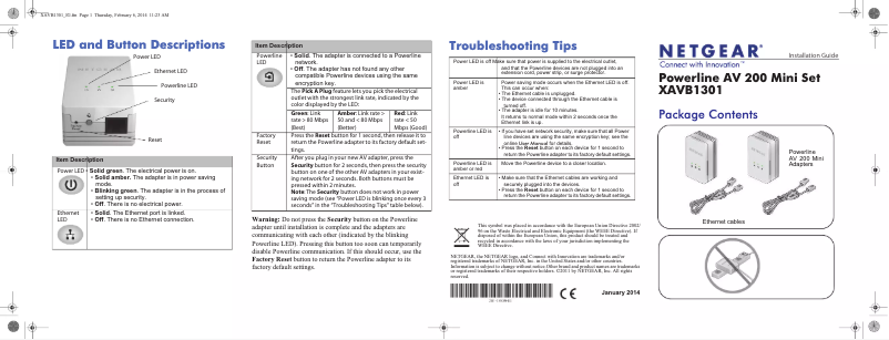 Page 1 de la notice Guide d'installation Netgear XAV1301