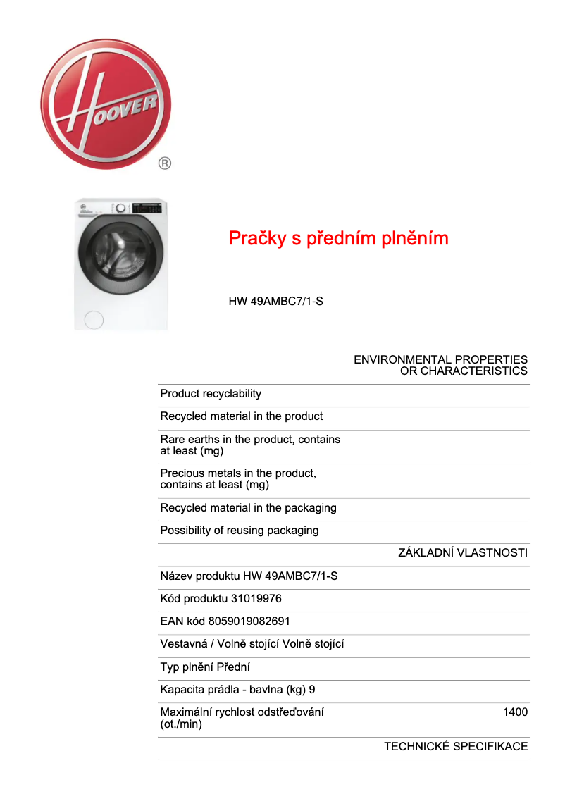 Image de la première page du manuel de l'appareil HW4 37AMBC7/1-S