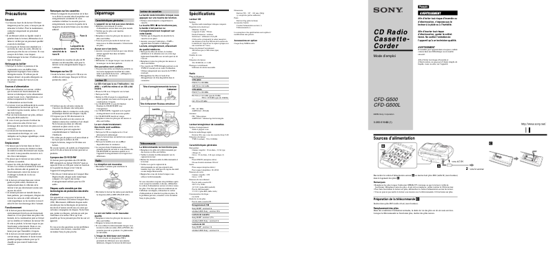 Page 1 de la notice Manuel utilisateur Sony CFD-G500L