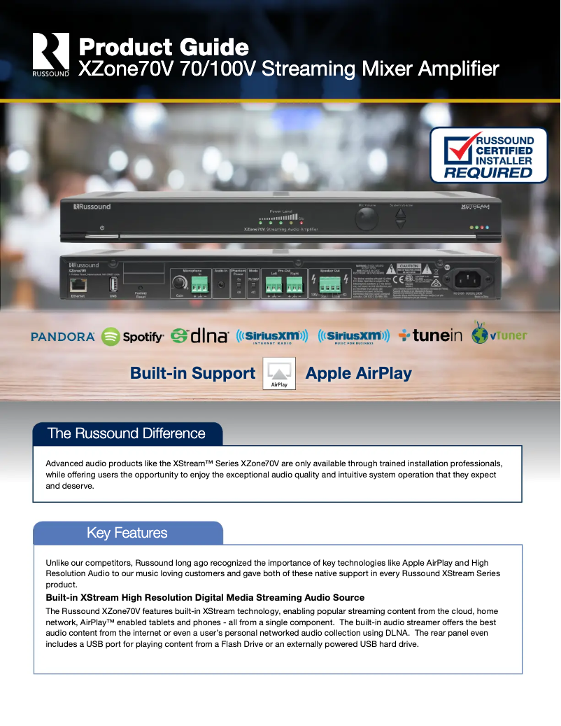 Page 1 de la notice Brochure Russound XZone70V