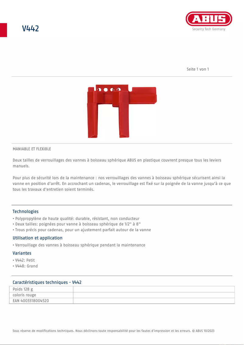 Image de la première page du manuel de l'appareil V448
