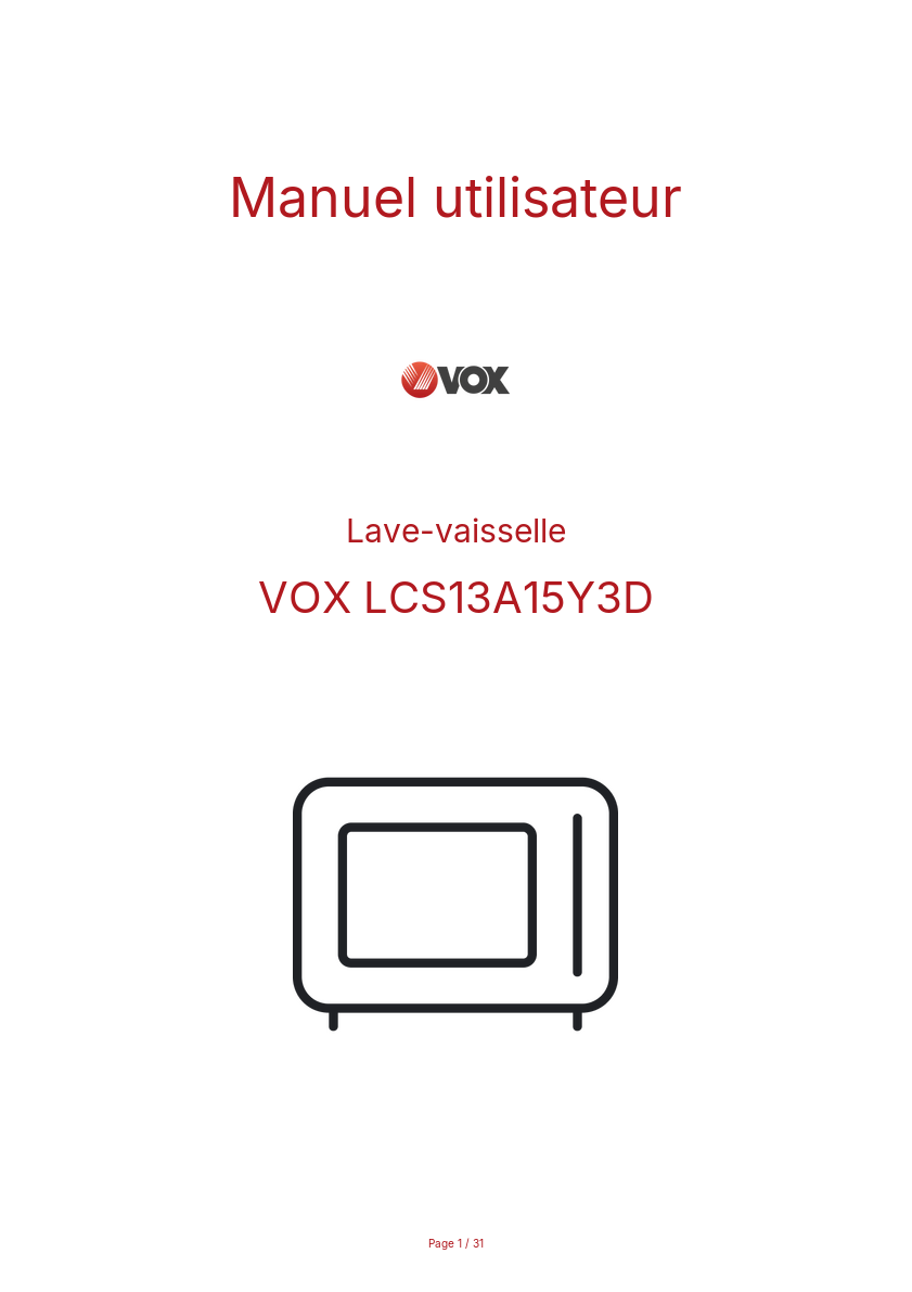 Page n°1 - Manuel utilisateur VOX LCS13A15Y3D