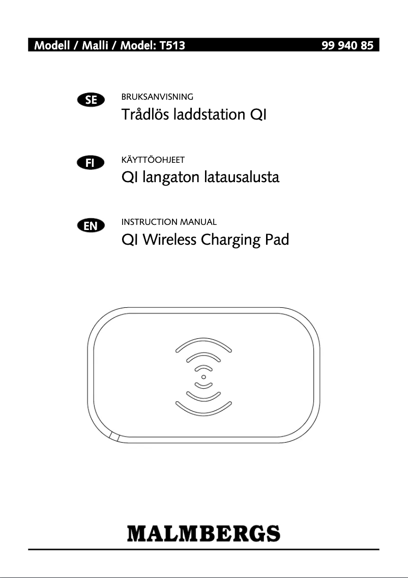 Page 1 of the manual User Manual Malmbergs QI 99 940 85