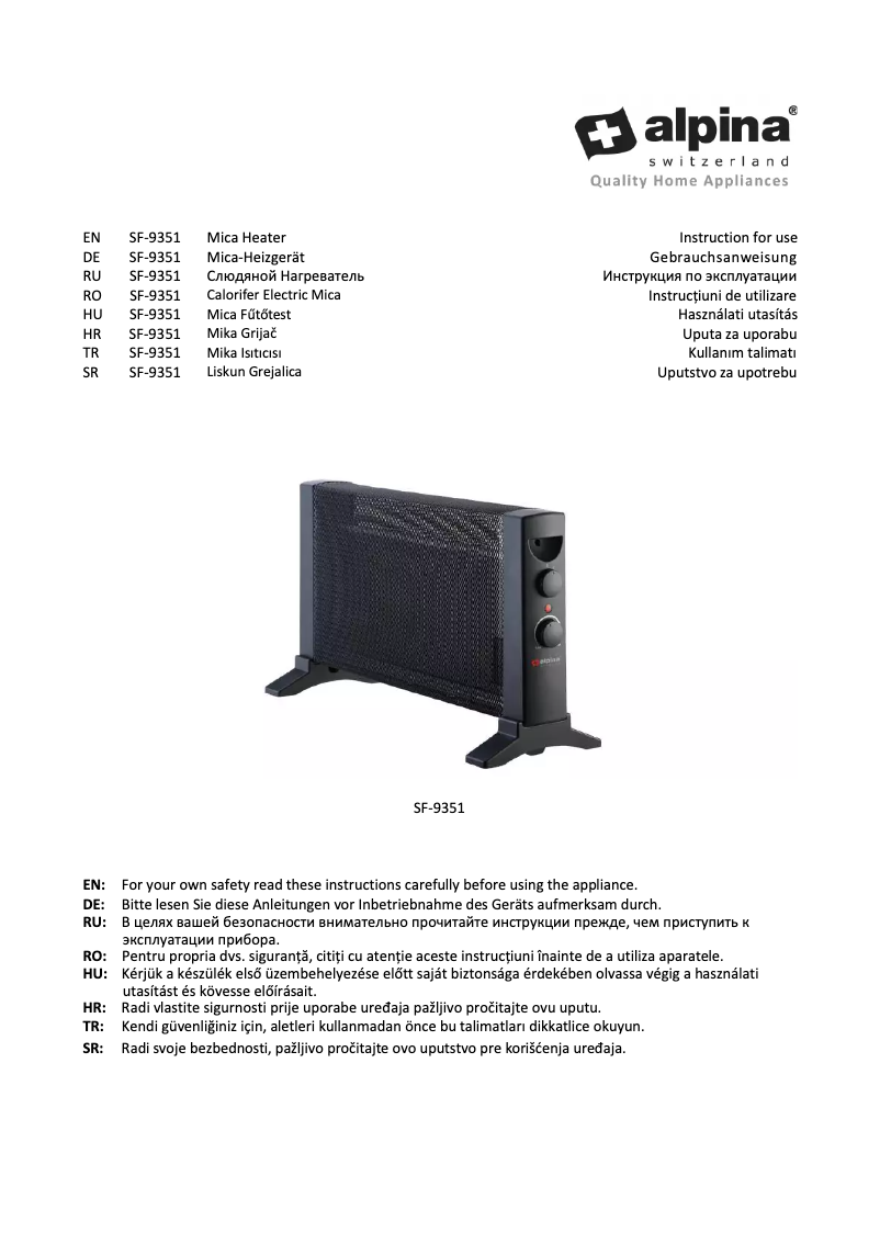 Page 1 de la notice Manuel utilisateur Alpina SF-9351