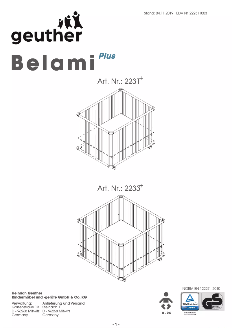 Page n°1 - Manuel utilisateur Geuther Belami Plus 2233+