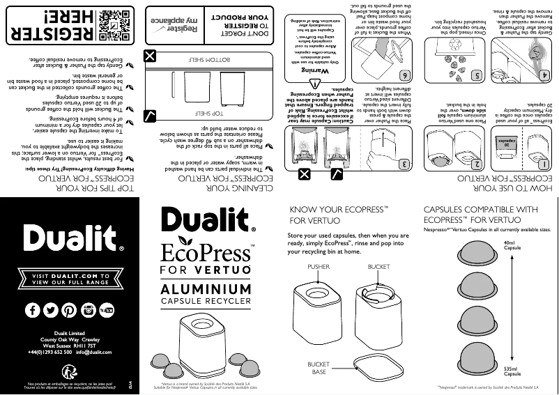 Page 1 de la notice Manuel utilisateur Dualit EcoPress for Vertuo