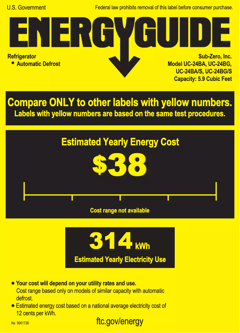 Page n°1 - Label énergétique Sub-Zero UC-24BG