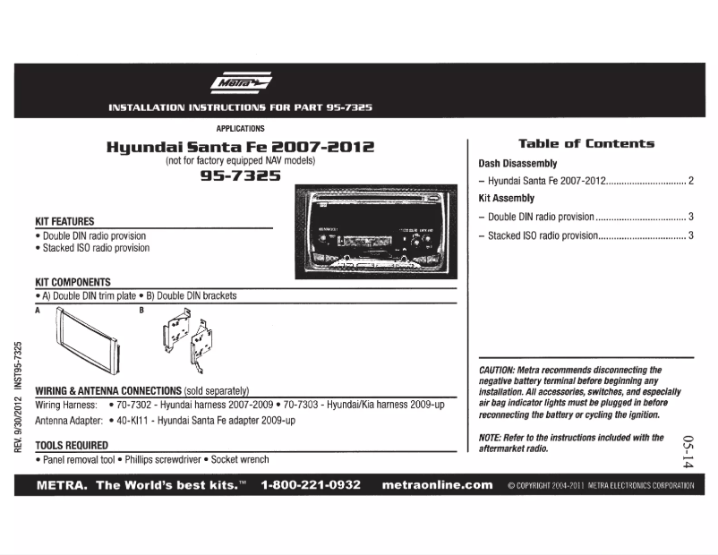 Page n°1 - Mode d'emploi Metra 95-7325
