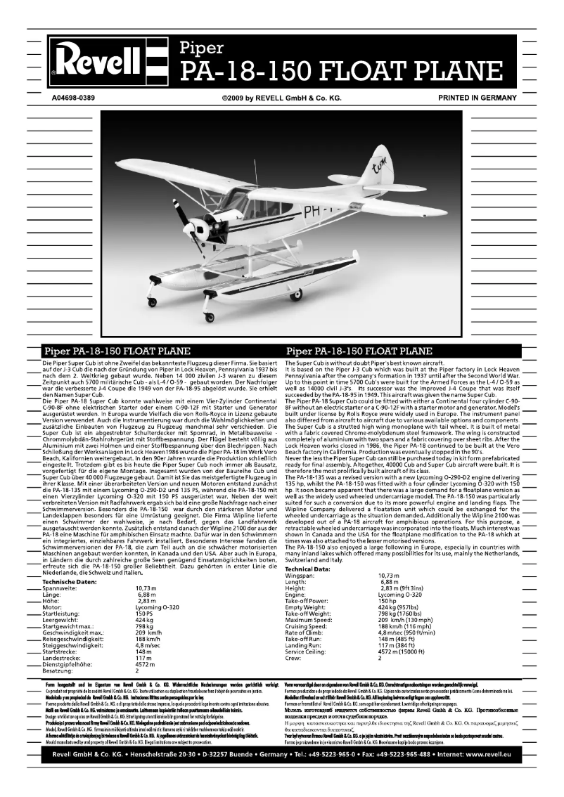 Page 1 de la notice Manuel utilisateur Revell Piper PA-18-150 Float Plane