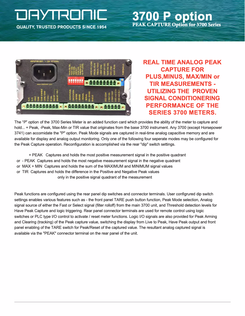 Page 1 de la notice Fiche technique Daytronic 3700P