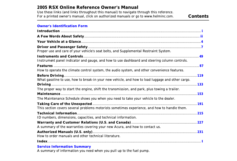 Image de la première page du manuel de l'appareil RSX (2005)
