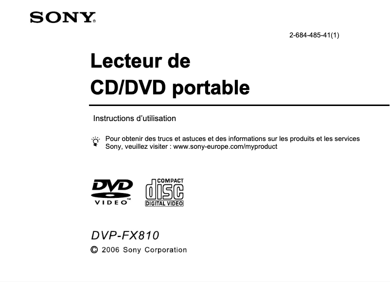 Page n°1 - Manuel utilisateur Sony DVP-FX810