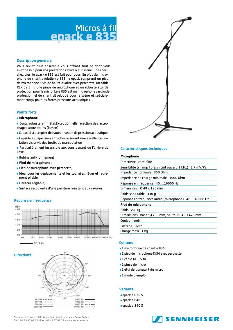 Page 1 de la notice Fiche technique Sennheiser Evolution E835