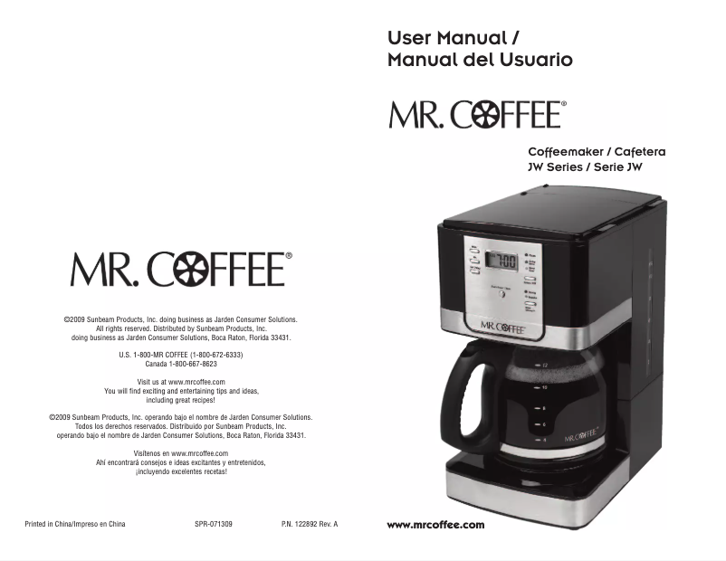 Page n°1 - Manuel utilisateur Mr. Coffee JW Series
