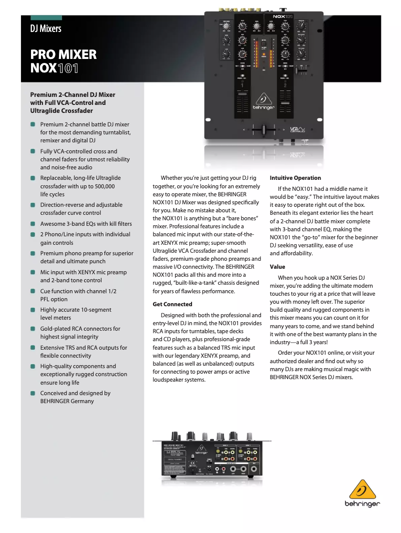 Image de la première page du manuel de l'appareil NOX101