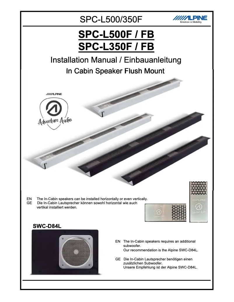 Page 1 de la notice Manuel utilisateur Alpine SPC-L500FB