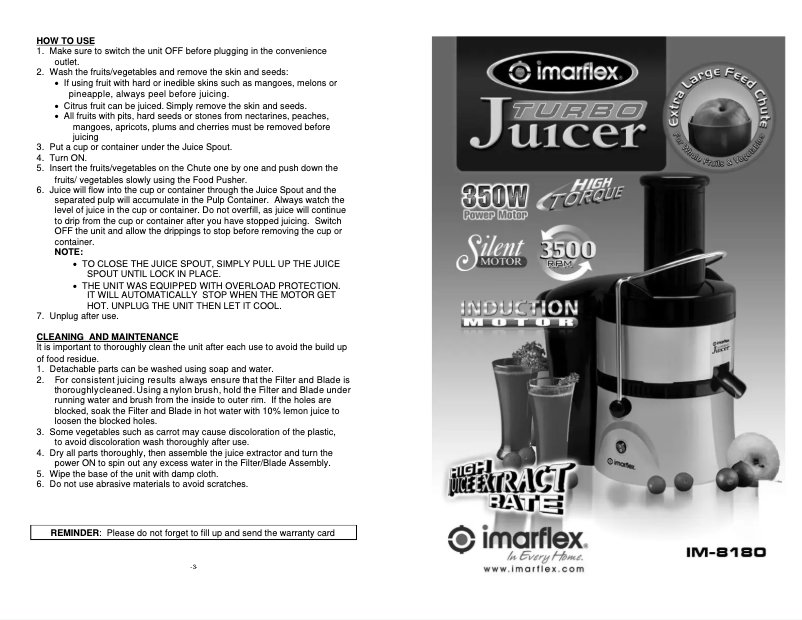 Page n°1 - Manuel utilisateur Imarflex IM-8180