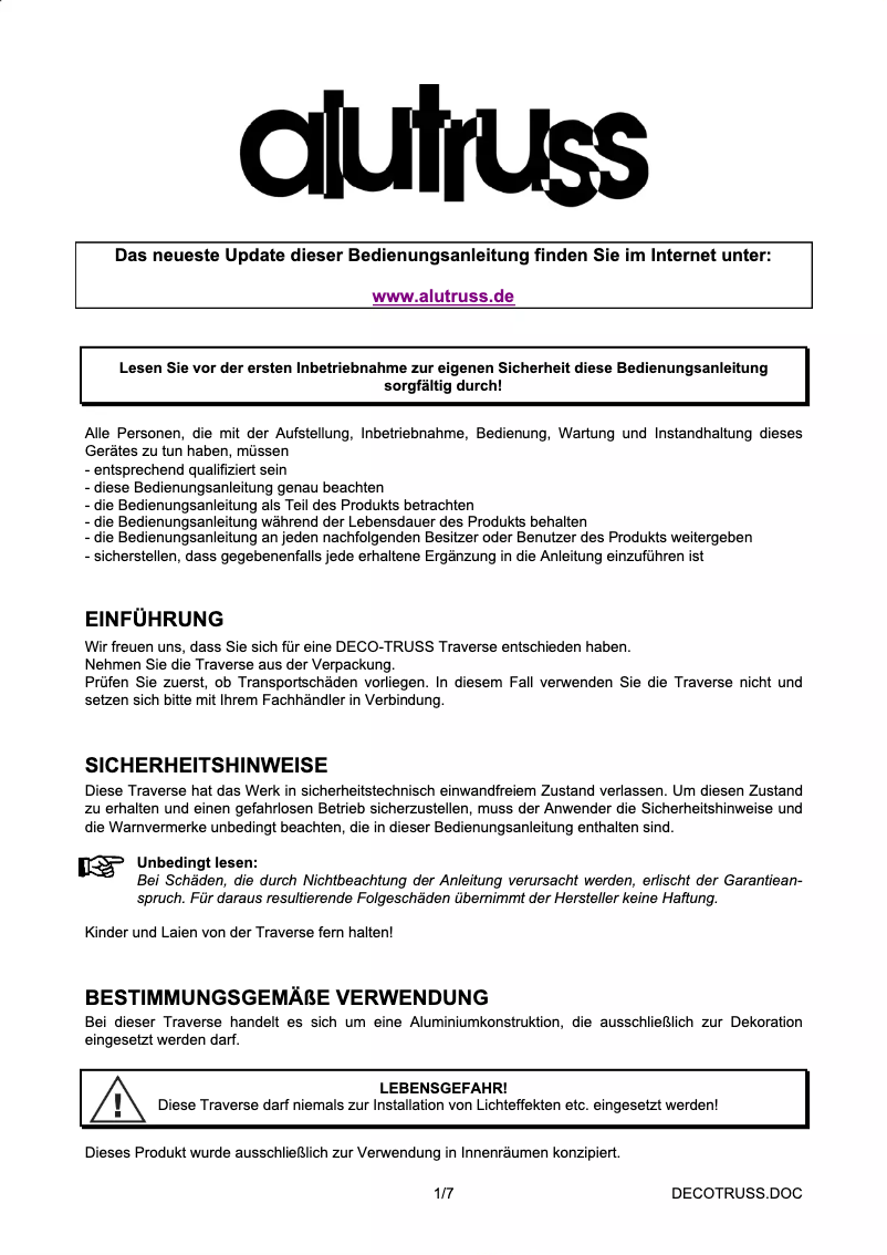 Page 1 de la notice Manuel utilisateur Decotruss SAC 24