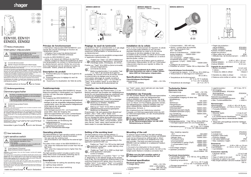 Page n°1 - Manuel utilisateur Hager EEN002